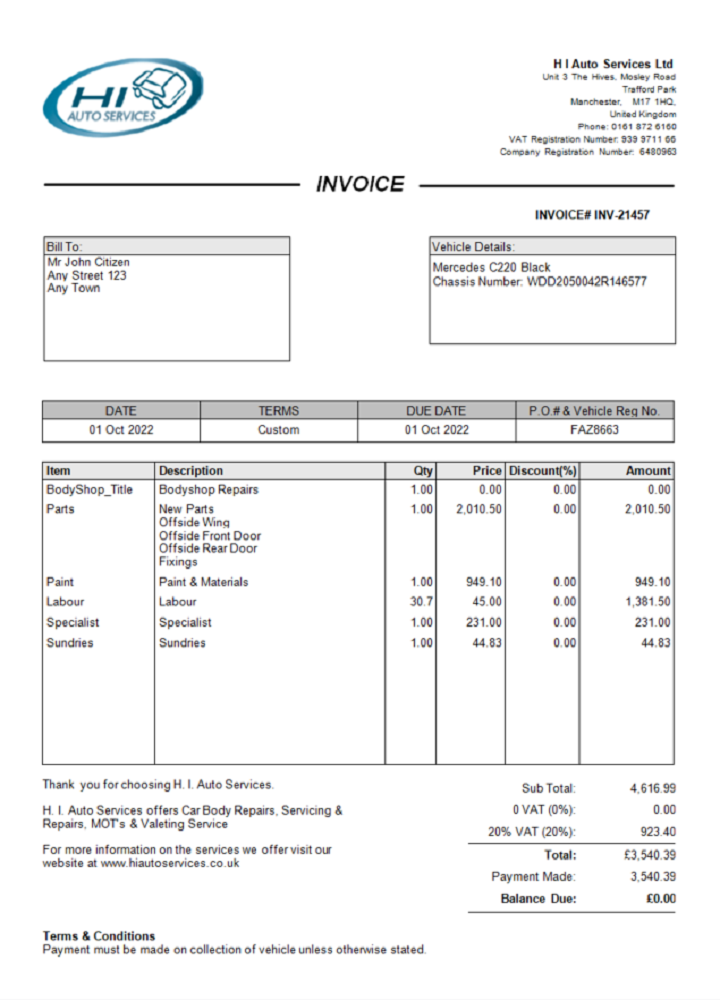 United Kingdom H I Auto Services Ltd PSD template